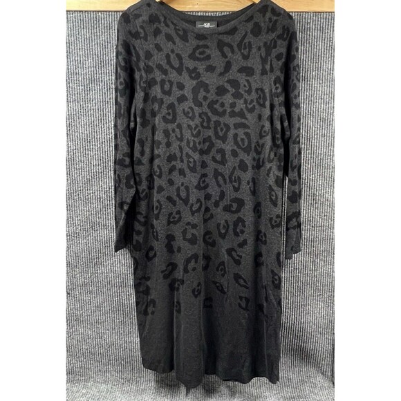 AGB Sweater Dress Womens Large All Over Leopard Print Ballet Neck‎ Charcoal - Picture 5 of 9